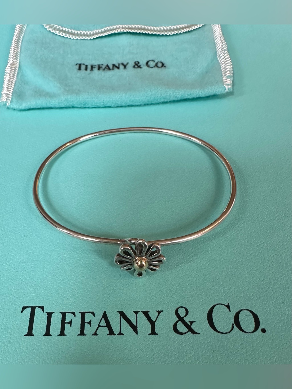 Tiffany & Co. Picasso Silver 18k Yellow Gold Flower Daisy Bangle Bracelet